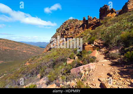 Paesaggio outback Flinders Ranges Australia del Sud paesaggi australiani Wilpena Pound St Mary Peak escursione sentiero escursionistico Foto Stock