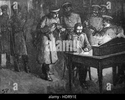 Alessandro di Battenberg (1857-1893) Firma la sua abdicazione del principe di Bulgaria il 22 agosto 1886 Foto Stock