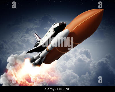 Razzi che trasportano lo space shuttle lancia off. 3D'illustrazione. Foto Stock