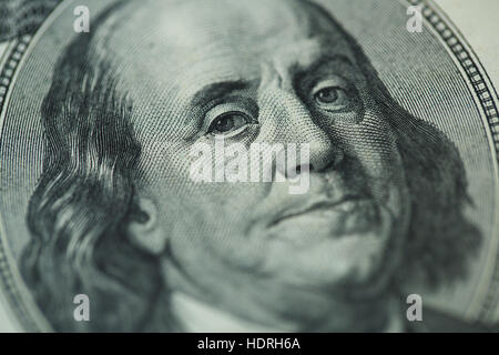 Di dollari closeup. Benjamin Franklin il ritratto su un centinaio di dollari Foto Stock