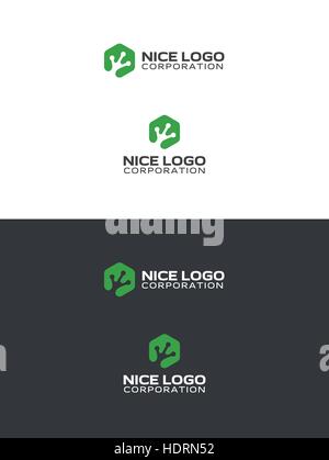 Silhouette di gamba di rana verde esagono, logo Illustrazione Vettoriale