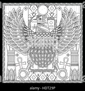 Elegante colorazione eagle pagina in Egitto style Illustrazione Vettoriale