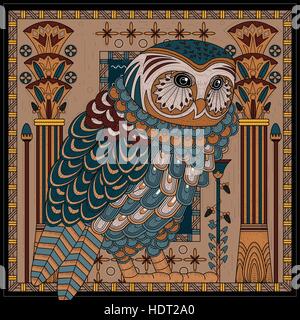 Splendido il gufo pagina colorazione design in stile Egitto Illustrazione Vettoriale