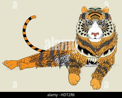 Attraente colorazione tiger pagina in linea di squisita Illustrazione Vettoriale