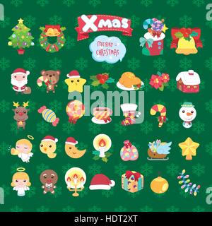 Adorabili ornamento di Natale collezioni impostato in stile cartoon Illustrazione Vettoriale