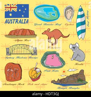 Concetto di viaggio di Australia in bella mano stile disegnato Illustrazione Vettoriale