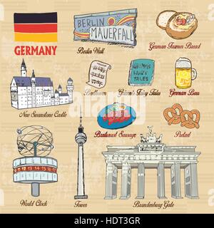 Concetto di viaggio di Germania in mano squisito stile disegnato Illustrazione Vettoriale