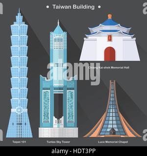 Taiwan squisita collezione di architettura in design piatto Illustrazione Vettoriale