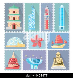 Creative Hong Kong Viaggi attrazioni design timbro Illustrazione Vettoriale