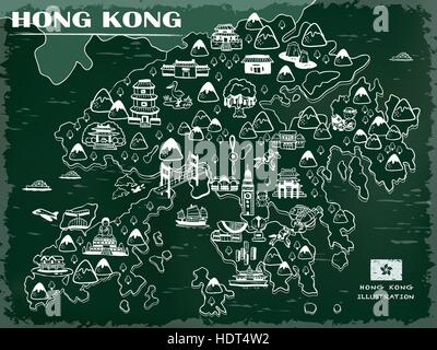 Creative Hong Kong mappa di viaggio sulla lavagna Illustrazione Vettoriale