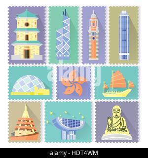 Creative Hong Kong Viaggi attrazioni design timbro Illustrazione Vettoriale