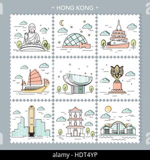 Creative Hong Kong Viaggi attrazioni design timbro Illustrazione Vettoriale