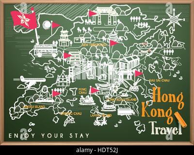 Creative Hong Kong mappa di viaggio sulla lavagna Illustrazione Vettoriale