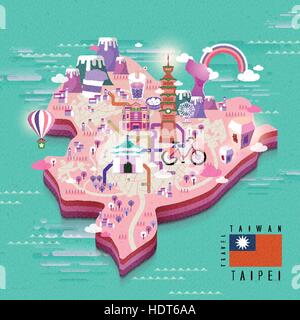 Taipei mappa a piedi in 3D isometrica style Illustrazione Vettoriale