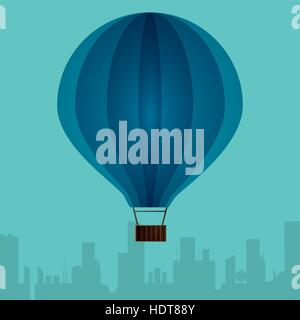 Airballoon blu con la città di sfondo turchese Illustrazione Vettoriale