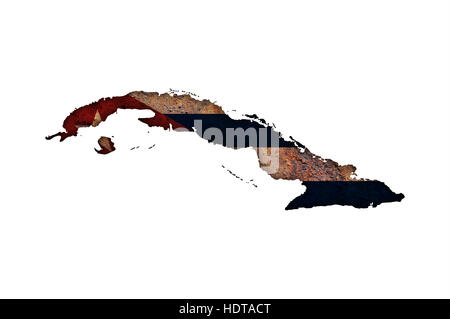 Mappa e bandiera di Cuba in metallo arrugginito Foto Stock