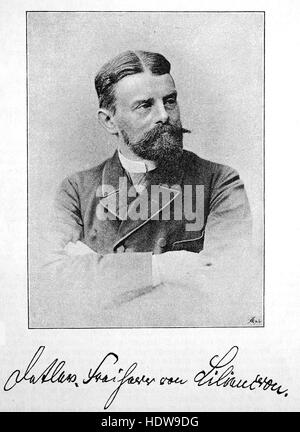Il barone Detlev von Liliencron nato Friedrich Adolf Axel Detlev Liliencron, 1844-1909, lirico tedesco poeta e romanziere da Kiel, xilografia a partire dall'anno 1880 Foto Stock