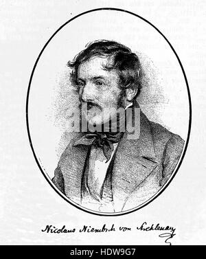 Nikolaus Lenau era il nom de plume di Nikolaus Franz Edler Niembsch von Strehlenau, 1802-1850, una di lingua tedesca poeta austriaco xilografia a partire dall'anno 1880 Foto Stock