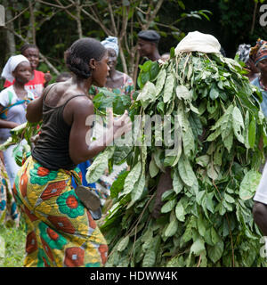 La gente di Mende danza con la maschera gbeni nella foresta pluviale di Gola Foto Stock