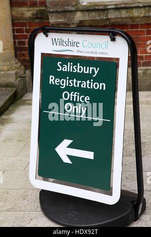 Salisbury Ufficio del Registro Sign Foto Stock