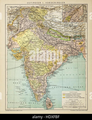Vecchio e vintage mappa dell'India a 1900 Foto Stock