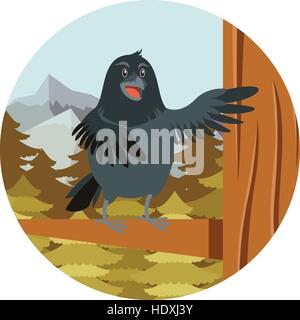 Immagine vettoriale del felice Raven sull'albero inverno sfondo piatto Illustrazione Vettoriale
