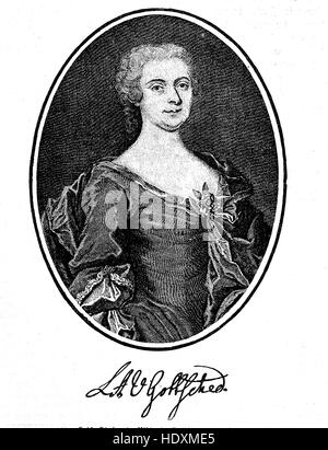 Luise Adelgunde Victorie Gottsched, 1713-1762, un poeta tedesco, drammaturgo saggista e traduttore, xilografia a partire dall'anno 1882, digitale migliorata Foto Stock