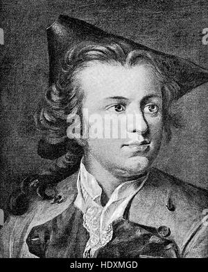 Gotthold Ephraim Lessing, 1729-1781, uno scrittore tedesco, filosofo, drammaturgo, pubblicista e critico d'arte, nella foto è 31 anni, xilografia a partire dall'anno 1882, digitale migliorata Foto Stock