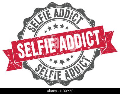 Selfie addict timbro. segno. La guarnizione Illustrazione Vettoriale