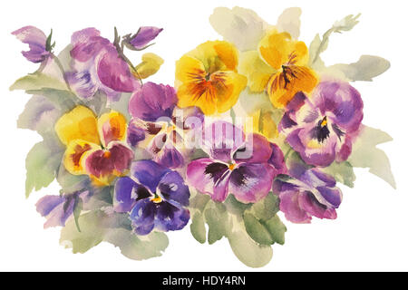 Bouquet di viole isolato ad acquerello Foto Stock