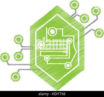 Disegno circuito calcolatore esagono del componente elettronico Illustrazione Vettoriale