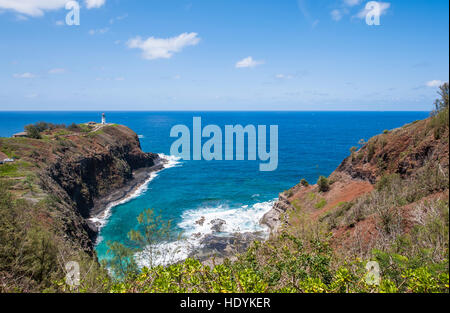 Storico Faro Kilauea sul punto di Kilauea National Wildlife Refuge, Kauai, Hawaii. Foto Stock