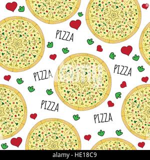 Pizza perfetta texture di sfondo senza giunture. Illustrazione Vettoriale. Illustrazione Vettoriale