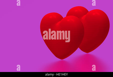 Due cuori rossi su sfondo rosa, 3D render Foto Stock