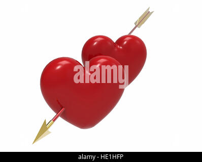 Due cuori trafitto da una freccia, 3D render Foto Stock