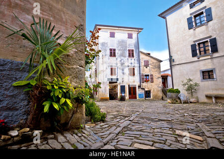 Vecchia Piazza in ciottoli di Groznjan village, regione dell'Istria, Croazia Foto Stock