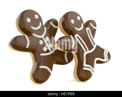 Sorridente gingerbread uomini. 3D render illustrazione isolati su sfondo bianco Foto Stock