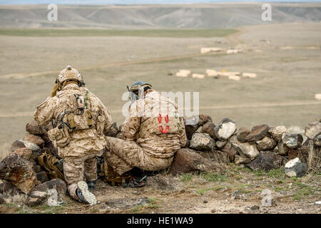 Giunto di attacco terminale JTAC Controller del Naval Special Warfare Group 1, eseguire il test dell'aria vicino le funzionalità di supporto del F-35A in gamma marinaio, parte della montagna Home Air Force Base complessa, Idaho, Feb 16, 2016. 6 Prova di funzionamento e valutazione F-35s e più di 85 avieri del 31 Test e valutazione Squadron, una unità locataria alla Edwards Air Force Base in California, si recò a casa di montagna AFB per condurre la prima distribuzione simulata prova del F-35A, specificatamente per eseguire tre principali capacità operativa iniziale missione imposta: la soppressione delle difese aeree nemiche, aria vicino Foto Stock