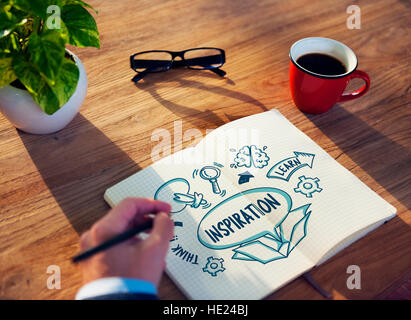 Le idee al di fuori del box schizzo di brainstorming Concept Foto Stock