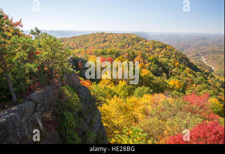 Inizio di caduta colori ad alta roccia sulla cima di Monte Pino in Kentucky. Foto Stock