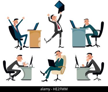 Illustrazione vettoriale di un sei imprenditori nei luoghi di lavoro Illustrazione Vettoriale