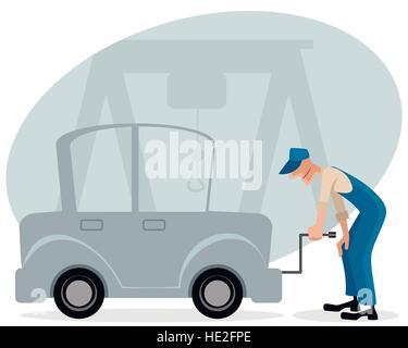 Illustrazione vettoriale di un meccanico e auto Illustrazione Vettoriale