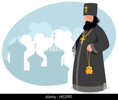 Illustrazione vettoriale di un sacerdote ortodosso con incensiere Illustrazione Vettoriale