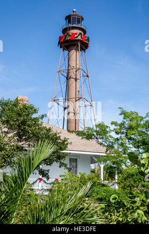Florida,Sud,Sanibel Barrier Island,Lighthouse,Sanibel Barrier Island Light Point Ybel Light,i visitatori viaggiano tour turistico punto di riferimento Foto Stock