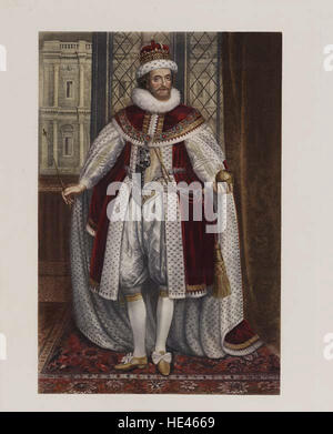 Questo ritratto di Giacomo vi e i, re di Scozia e Inghilterra, fu creato all'inizio del XVII secolo. Mostra l'abbigliamento regale del monarca e lo stile della ritrattistica reale inglese e scozzese. Foto Stock