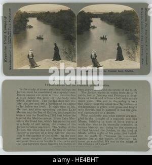 Questa immagine stereografica raffigura i paesaggi storici e antichi della Giordania e della Palestina, mostrando i fiumi e il terreno significativo per il passato della regione. L'immagine rappresenta un'epoca passata della topografia della zona, con particolare attenzione al suo significato storico. Foto Stock