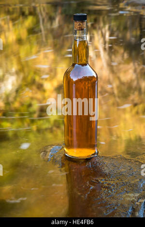 Bottiglia di whiskey al malto da un altopiano di fiume, Scozia. Regno Unito Foto Stock