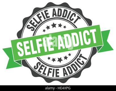 Selfie addict timbro. segno. La guarnizione Illustrazione Vettoriale
