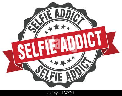 Selfie addict timbro. segno. La guarnizione Illustrazione Vettoriale