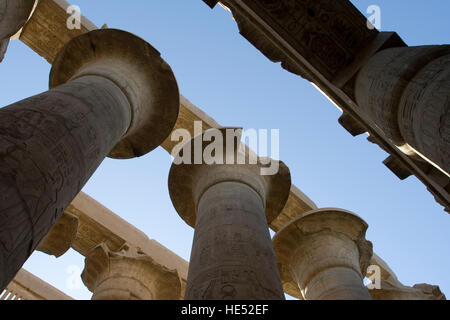 Colonne nella Grande Sala Hypostyle, i Templi di Karnak e Luxor, la Valle del Nilo, Egitto, Africa Foto Stock